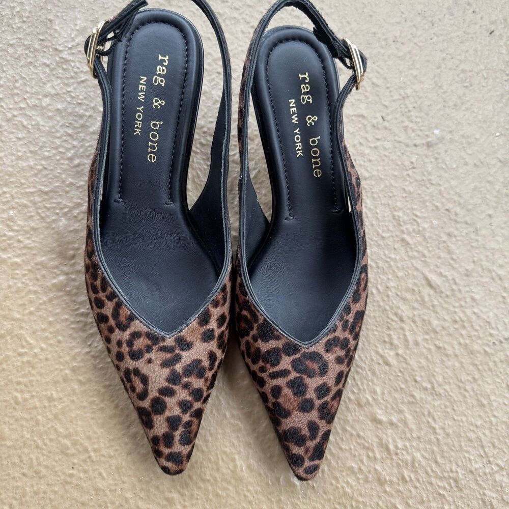 Rag & Bone Madison 7 Leopard Calf Hair Slingback Kitten Heel Pumps Sz 37 M $468 - Picture 9 of 16